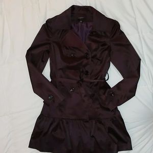 A. Byer Silky Maroon Ruffle Hem Trench Peacoat